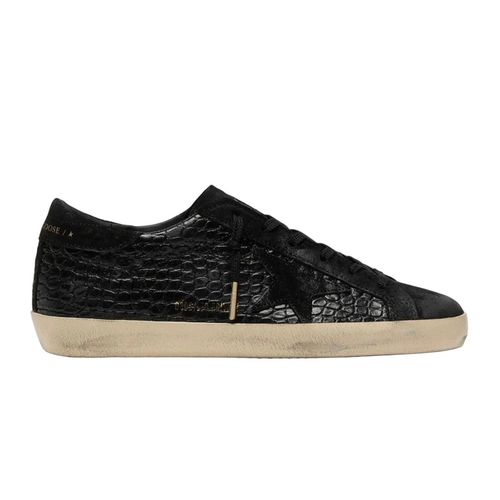 Golden Goose Super-Star LTD in 'Black croc-print leather with black suede star and heel tab' (Women's)
