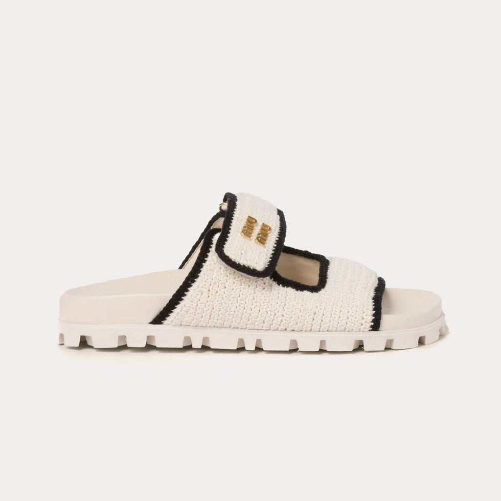 Miu Miu - Crochet Knit Ivory / Black Sandals