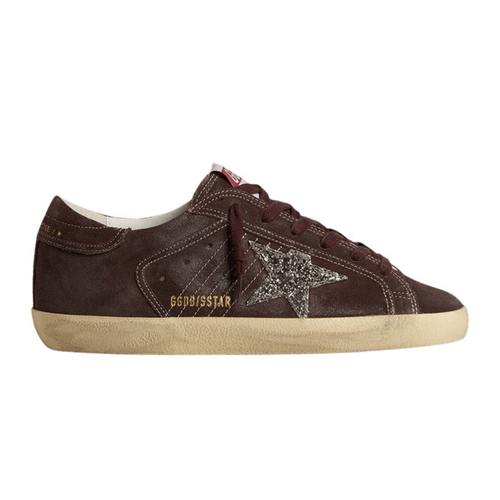 Golden Goose Super Star in 'Brown suede with silver glitter star' (Women's)