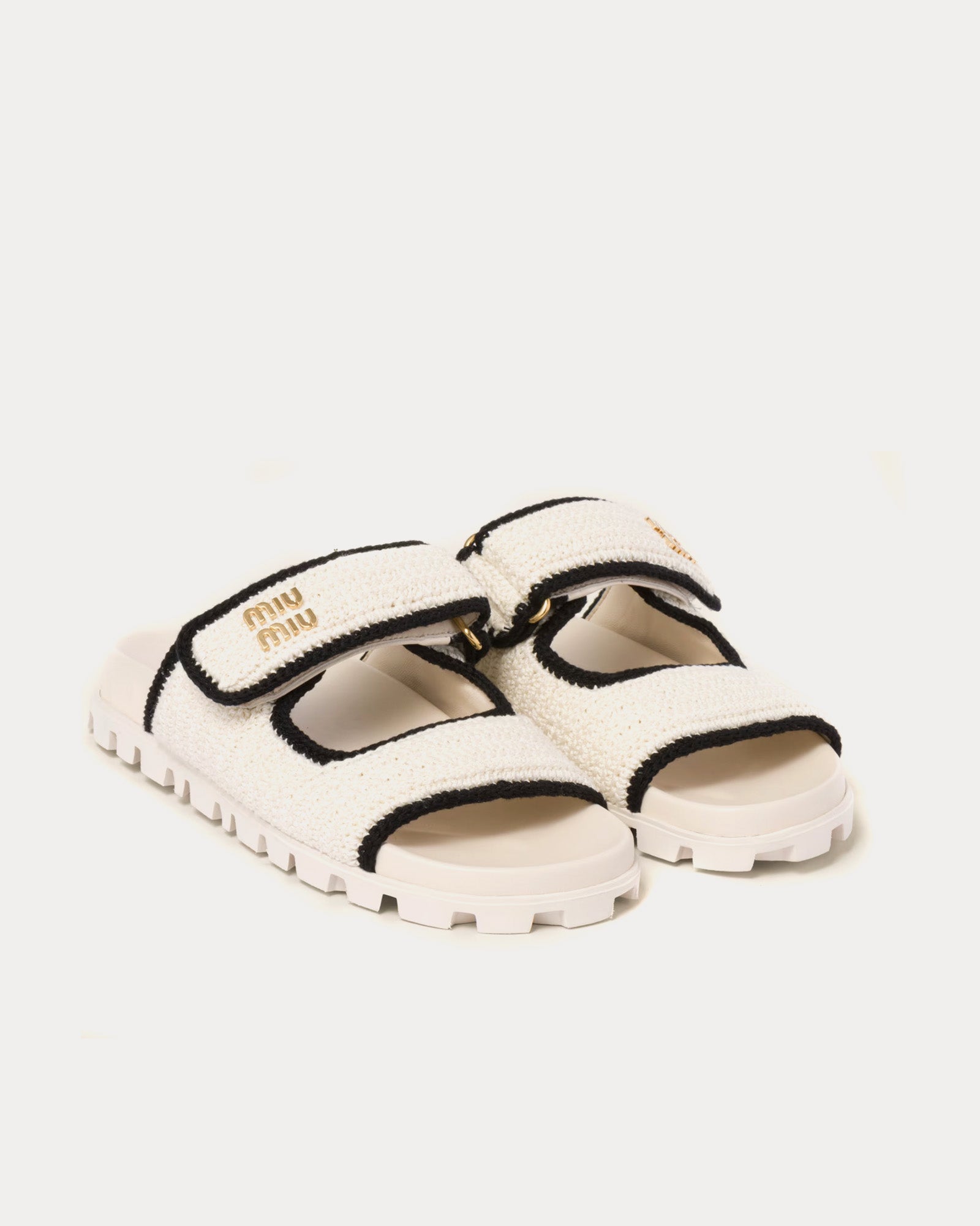 Miu Miu - Crochet Knit Ivory / Black Sandals