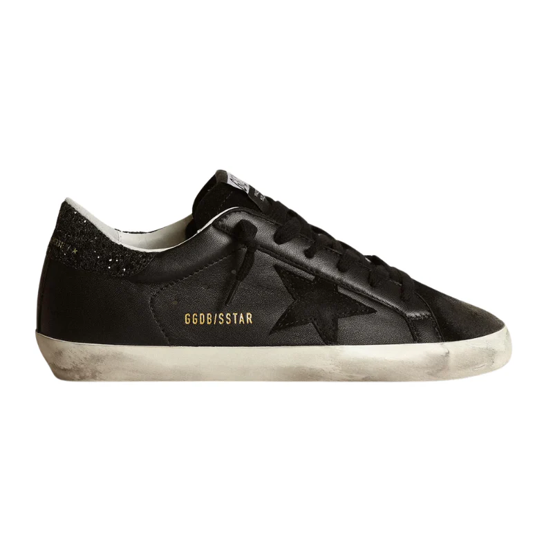 Golden Goose Superstar – Black Glitter Heel