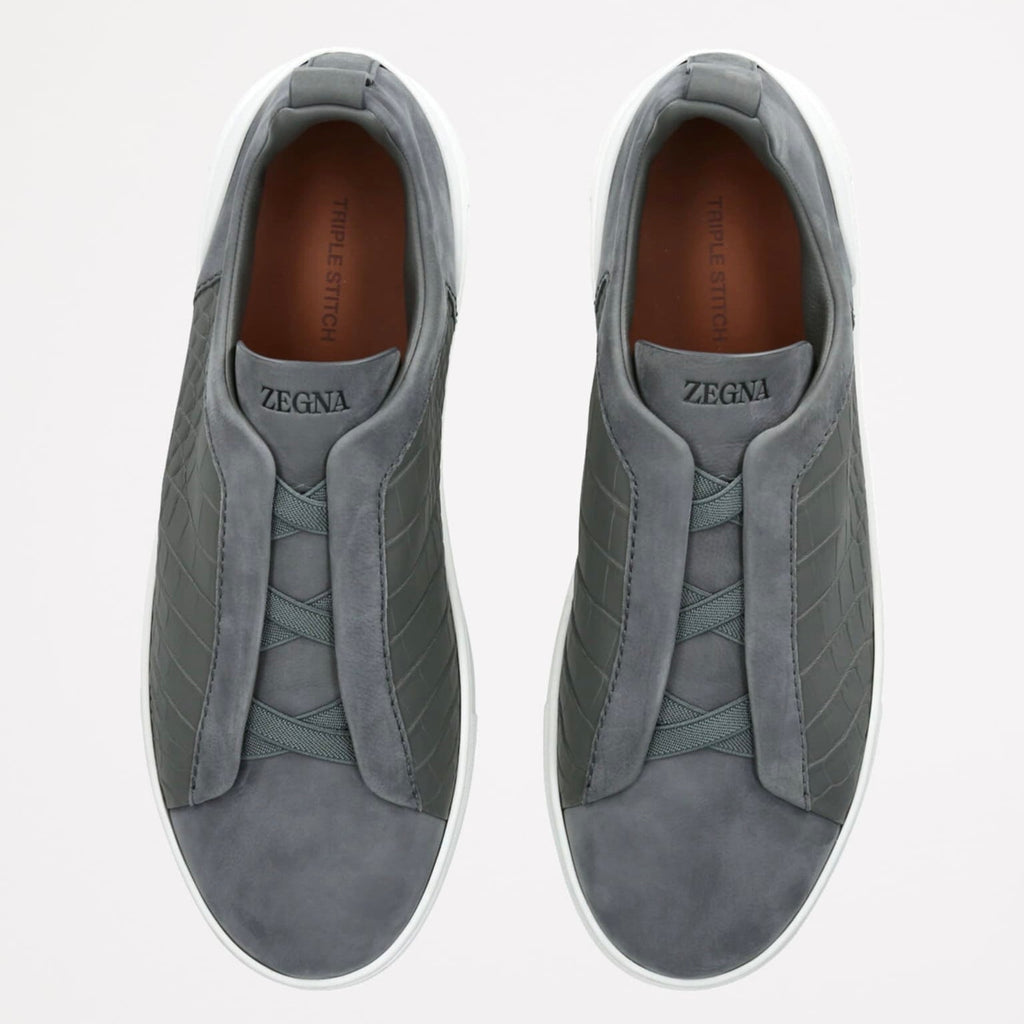 ZEGNA GREY CROCODILE LEATHER TRIPLE STITCH SECONDSKIN SNEAKERS