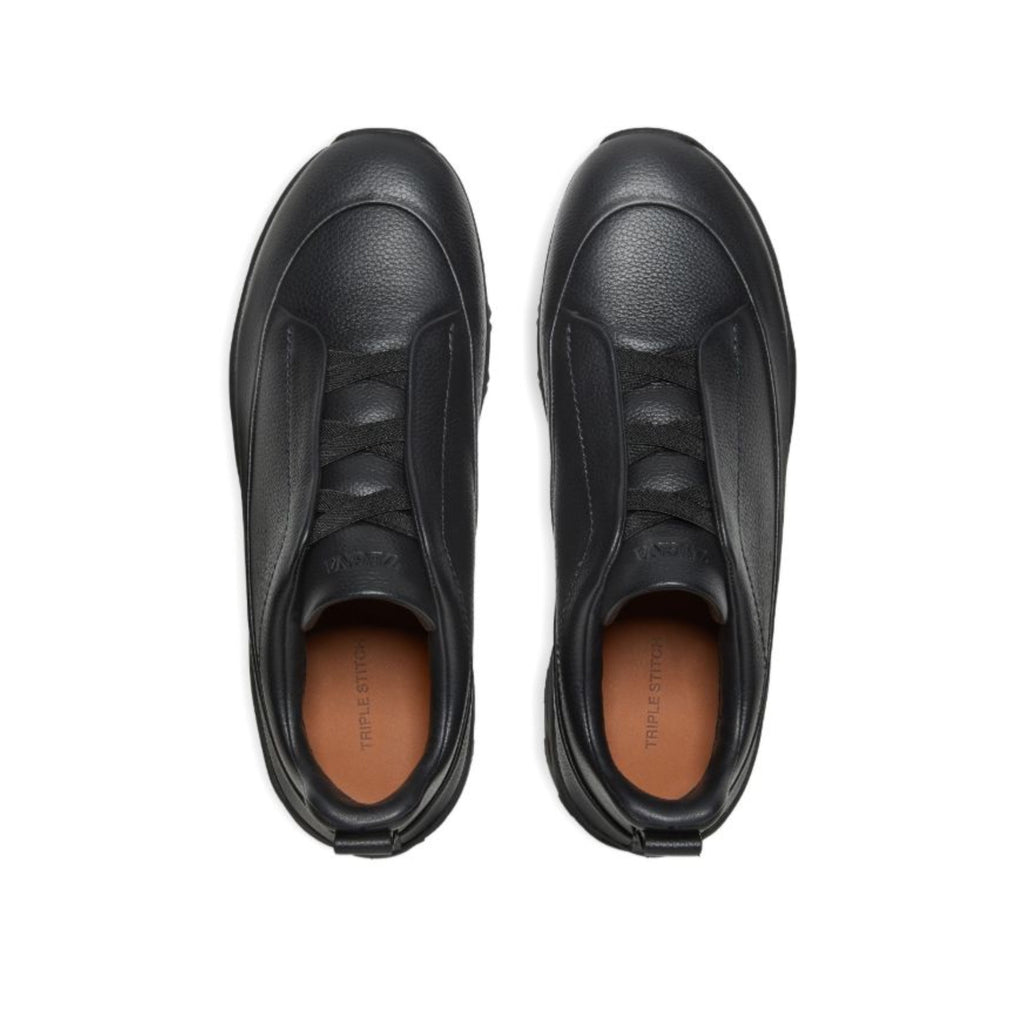 ZEGNA Zegna  Black leather triple stitch mont sneakers