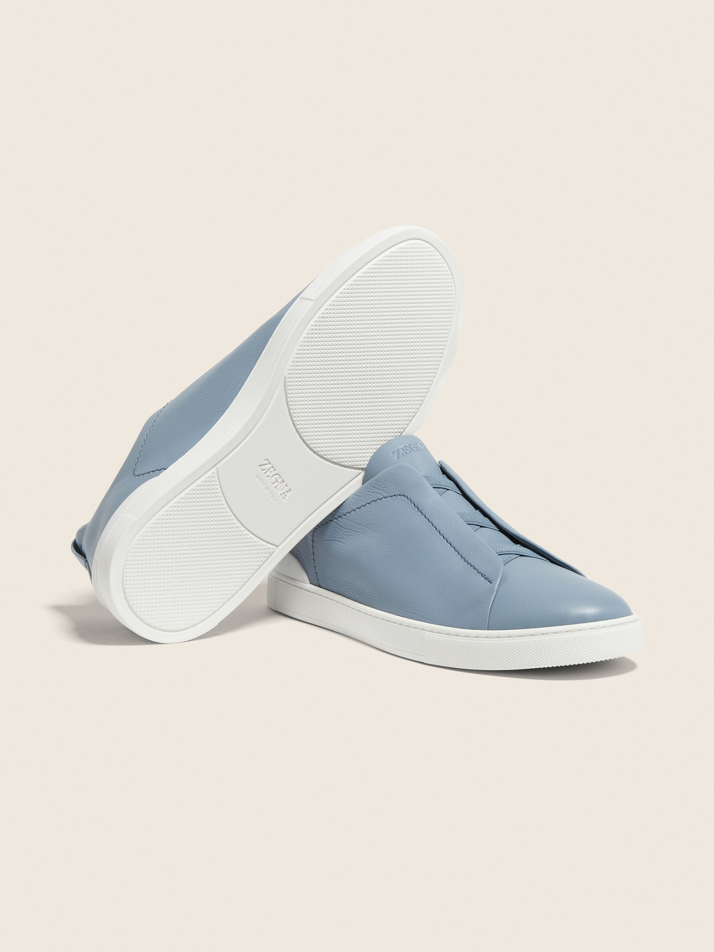 ZEGNA  triple stitch leather sneakers Blue