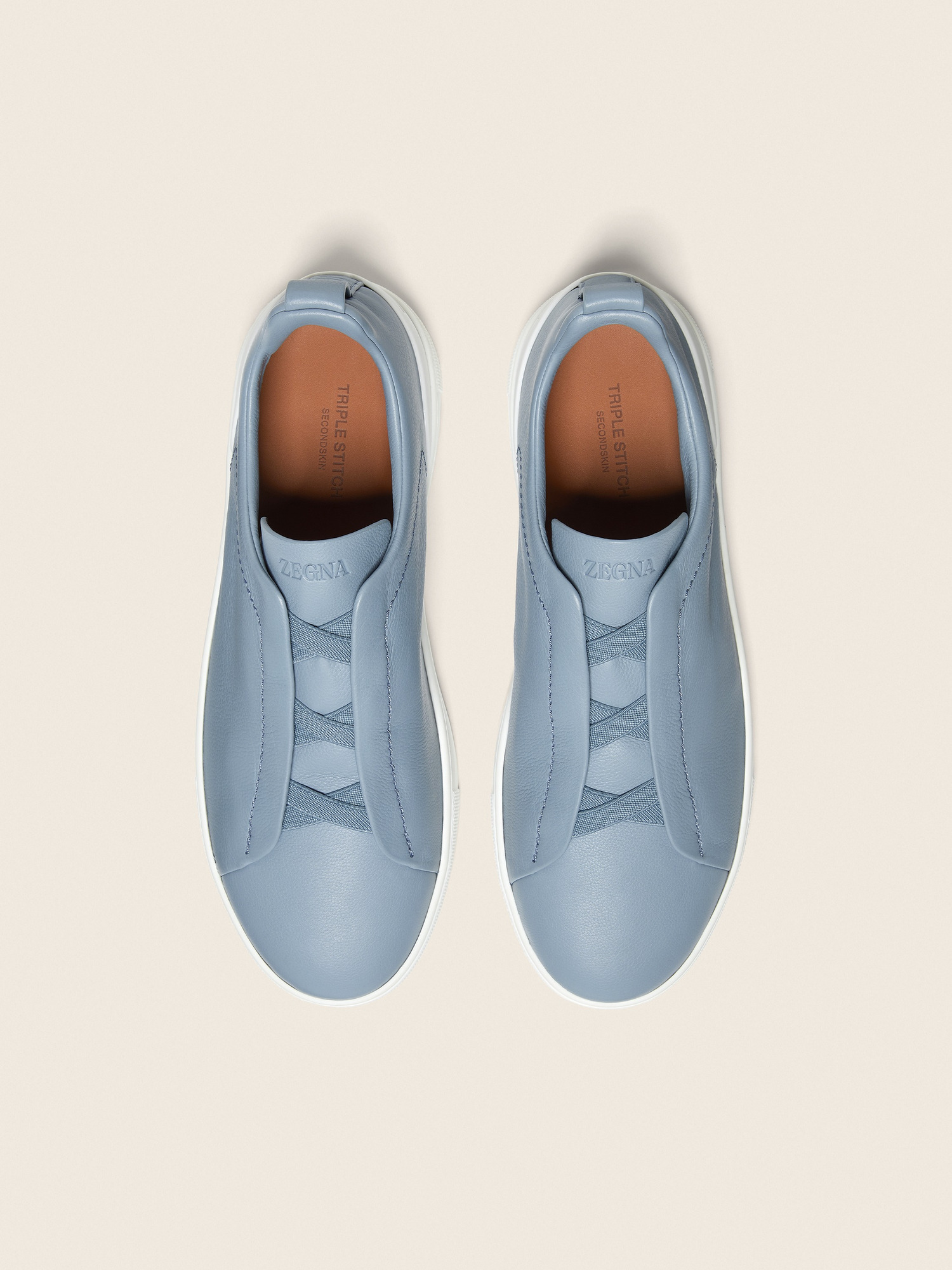 ZEGNA  triple stitch leather sneakers Blue