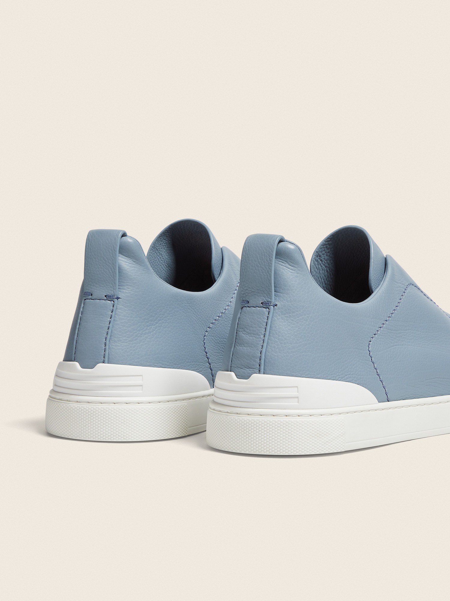 ZEGNA  triple stitch leather sneakers Blue