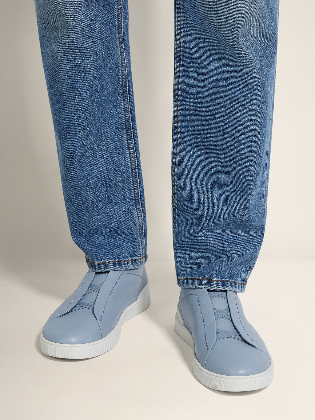 ZEGNA  triple stitch leather sneakers Blue