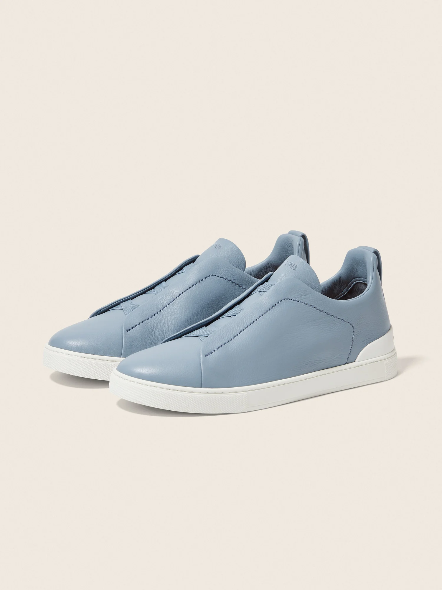 ZEGNA  triple stitch leather sneakers Blue